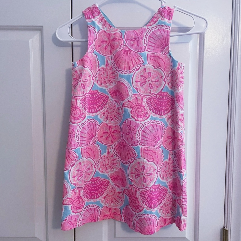 Tommy Bahama, Pink Seashell Print Sundress with Blue Accents, size 6